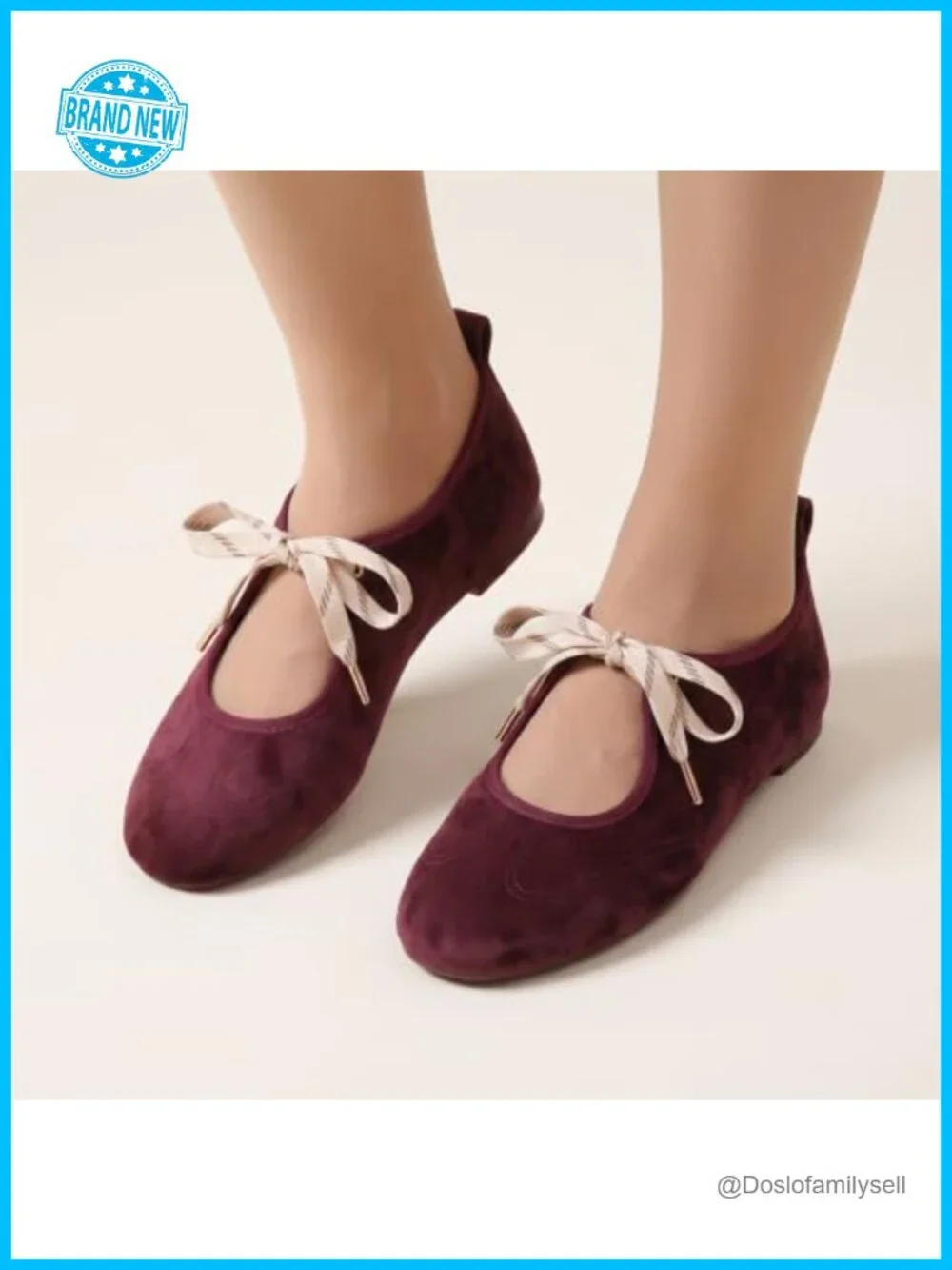 hingswink Women's Velvet Bow Ballet Flats Mary Jane Slip-On Shoes